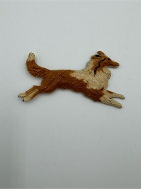 Collie Dog Figurine Metal Brooch - Vintage